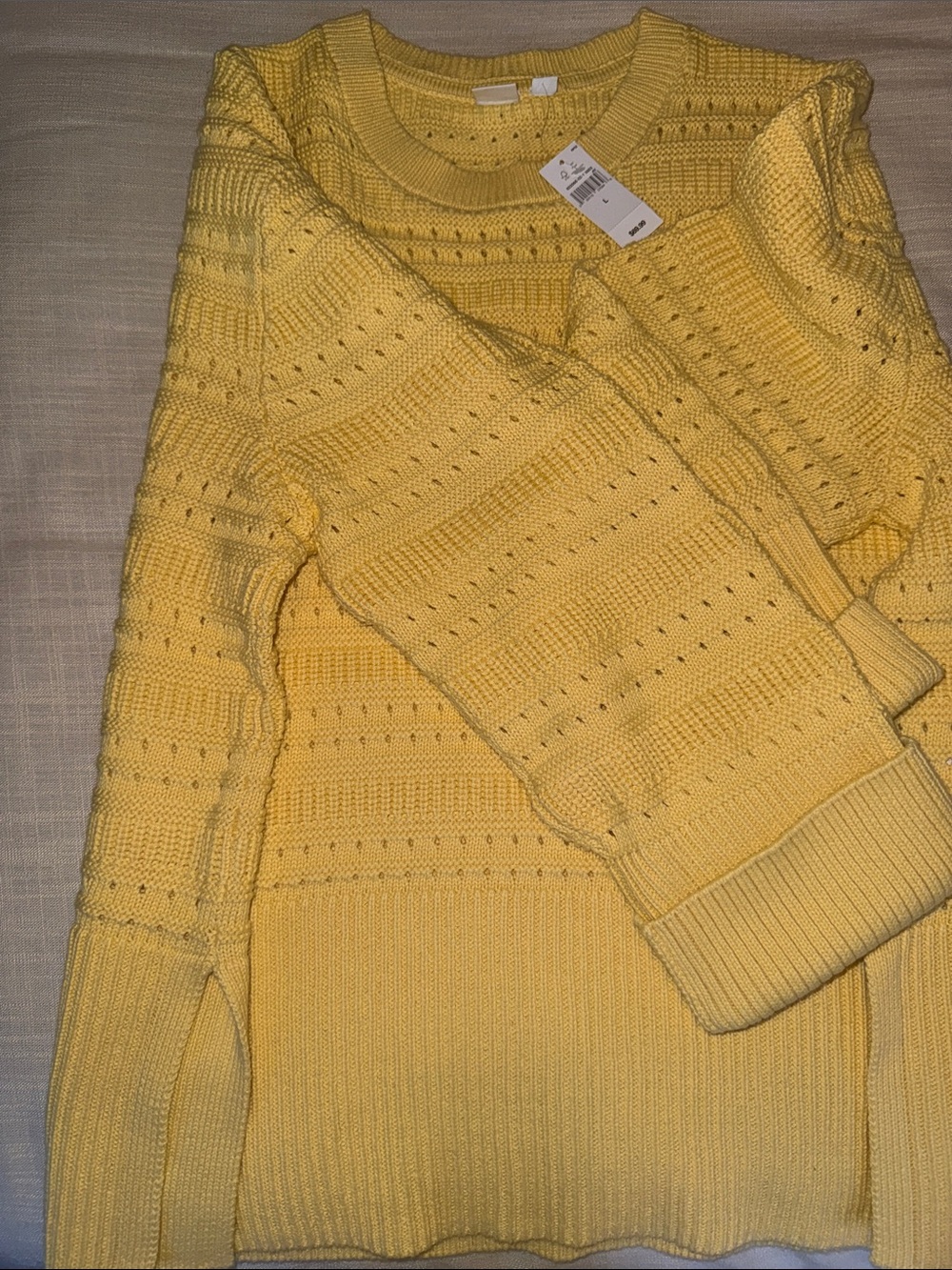 GAP Yellow Crewneck Eyelet Knit Sweater - Picture 3 of 3